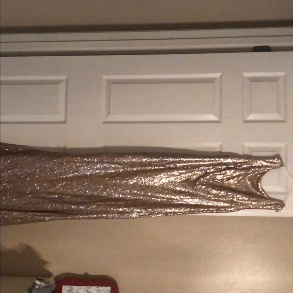 Full length rose gold sequin dress